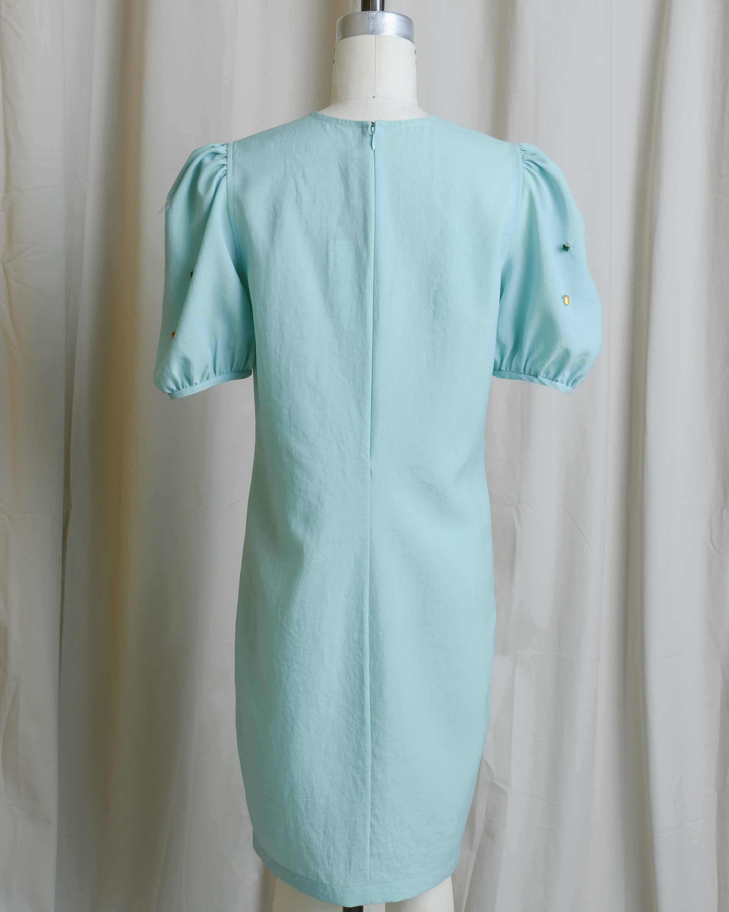 Jade Embellished Puff Sleeve Shift Dress