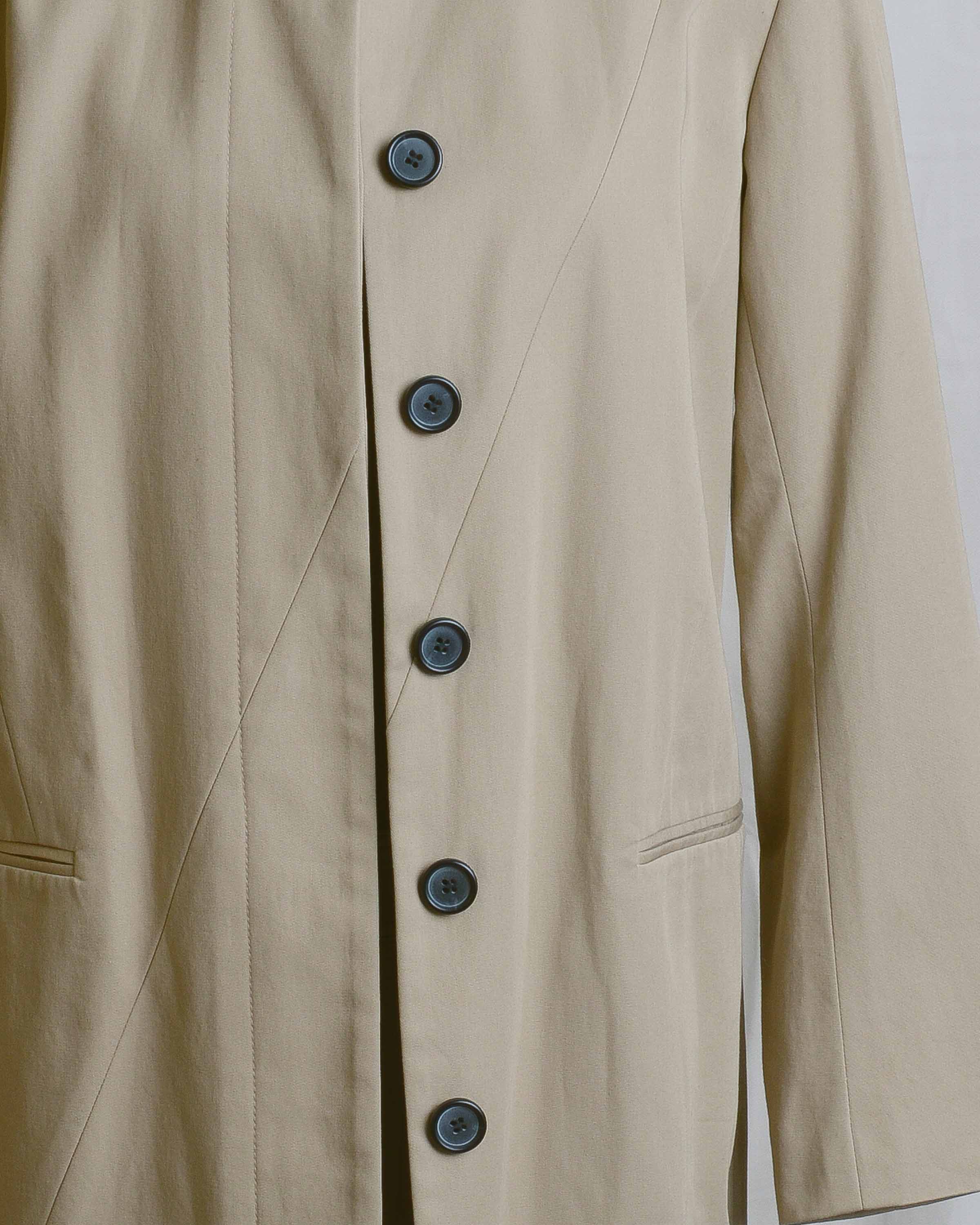 Tan Trench Coat with Contrast Leather Collar