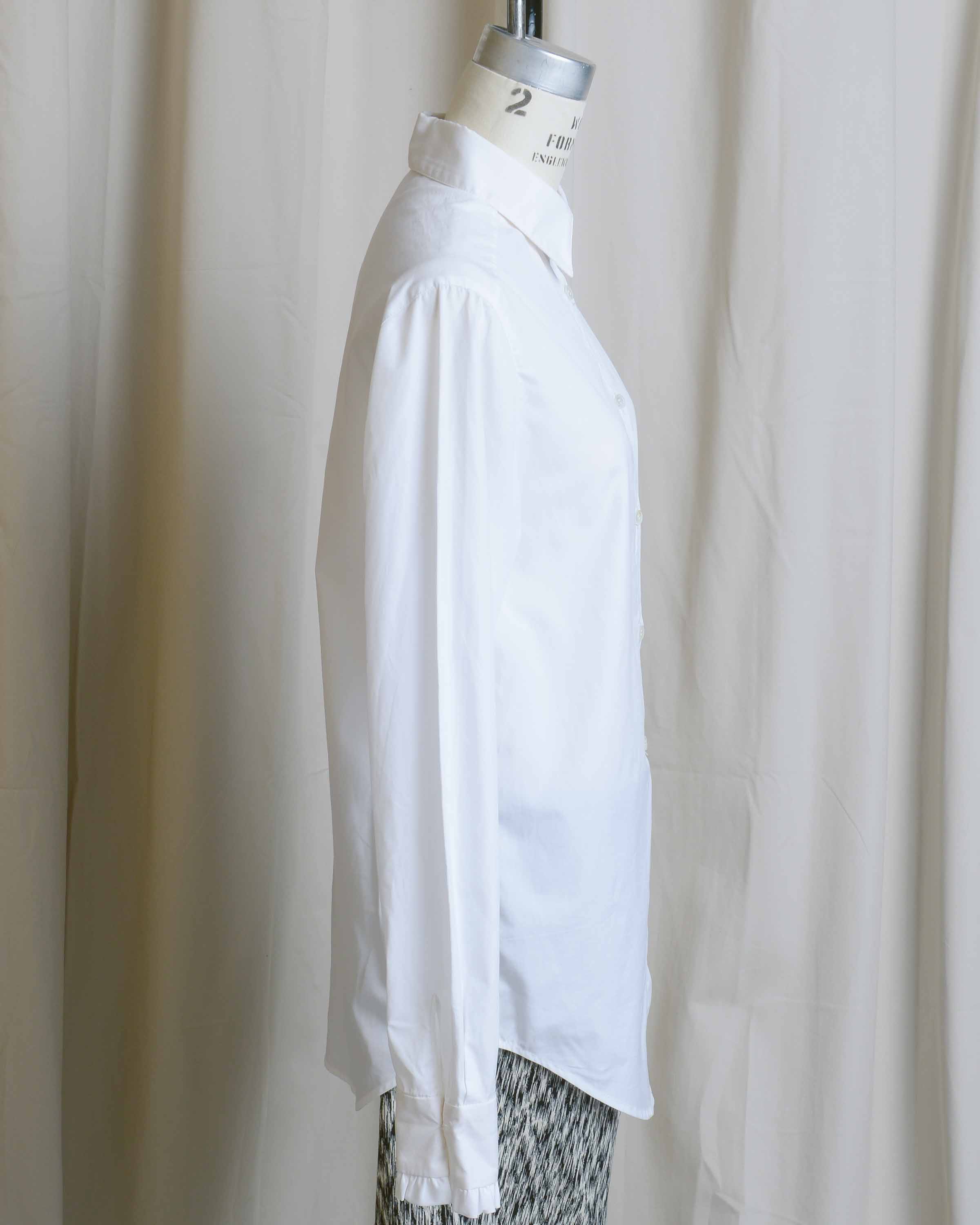 Ruffle Cuff White Button Down Shirt