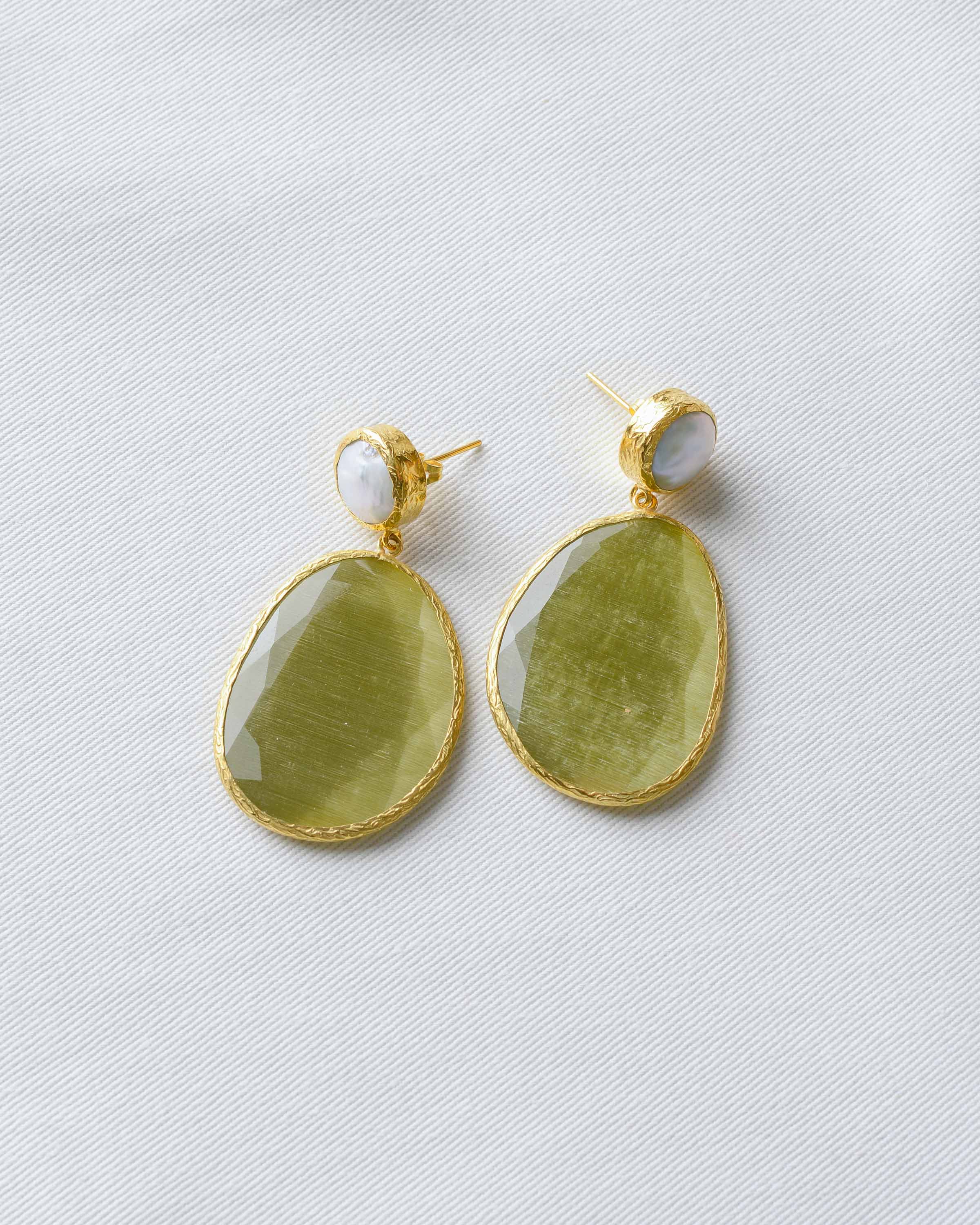 Olive Pearl Statement Earrings