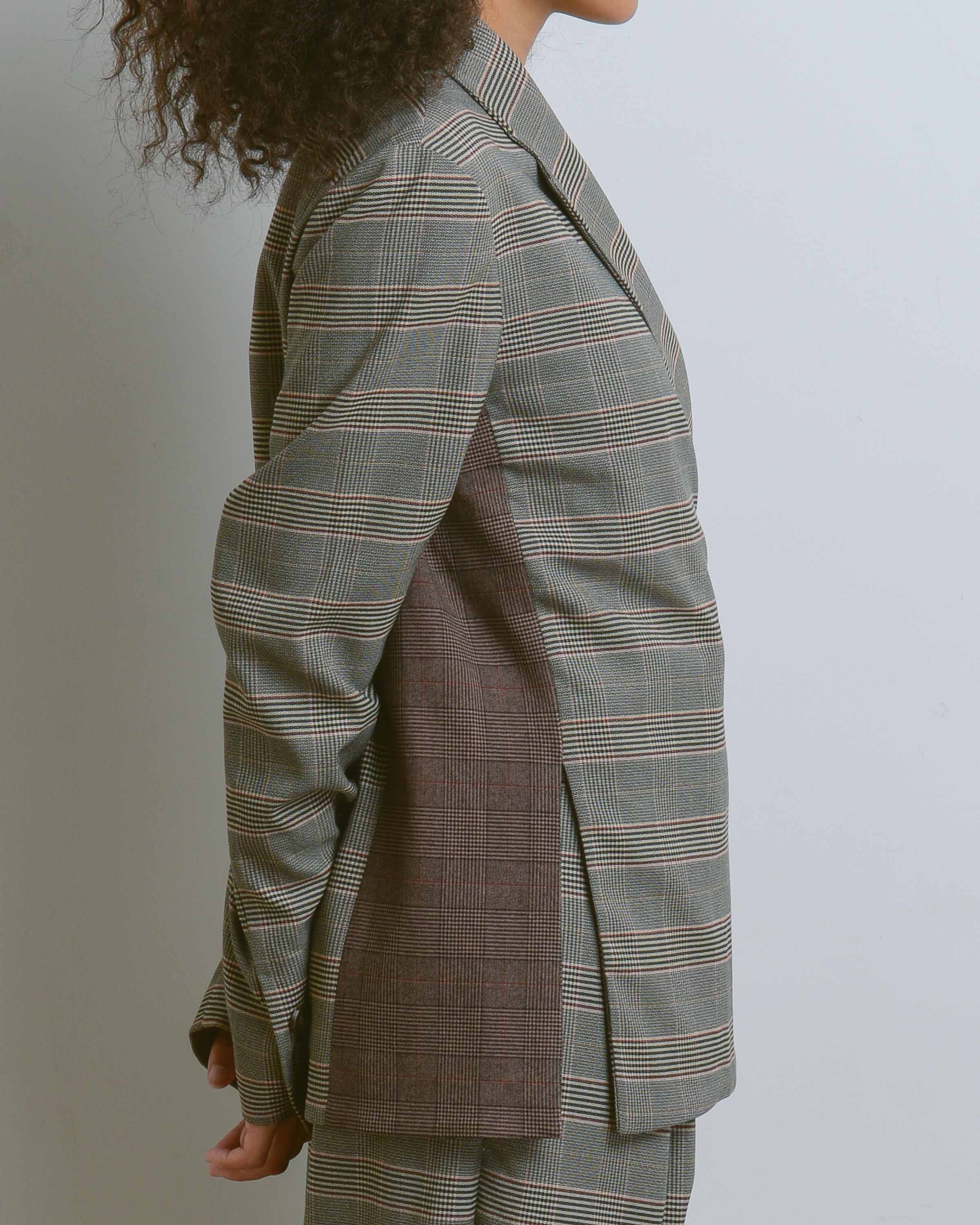 Brown Plaid Color Block Oversized Jacket