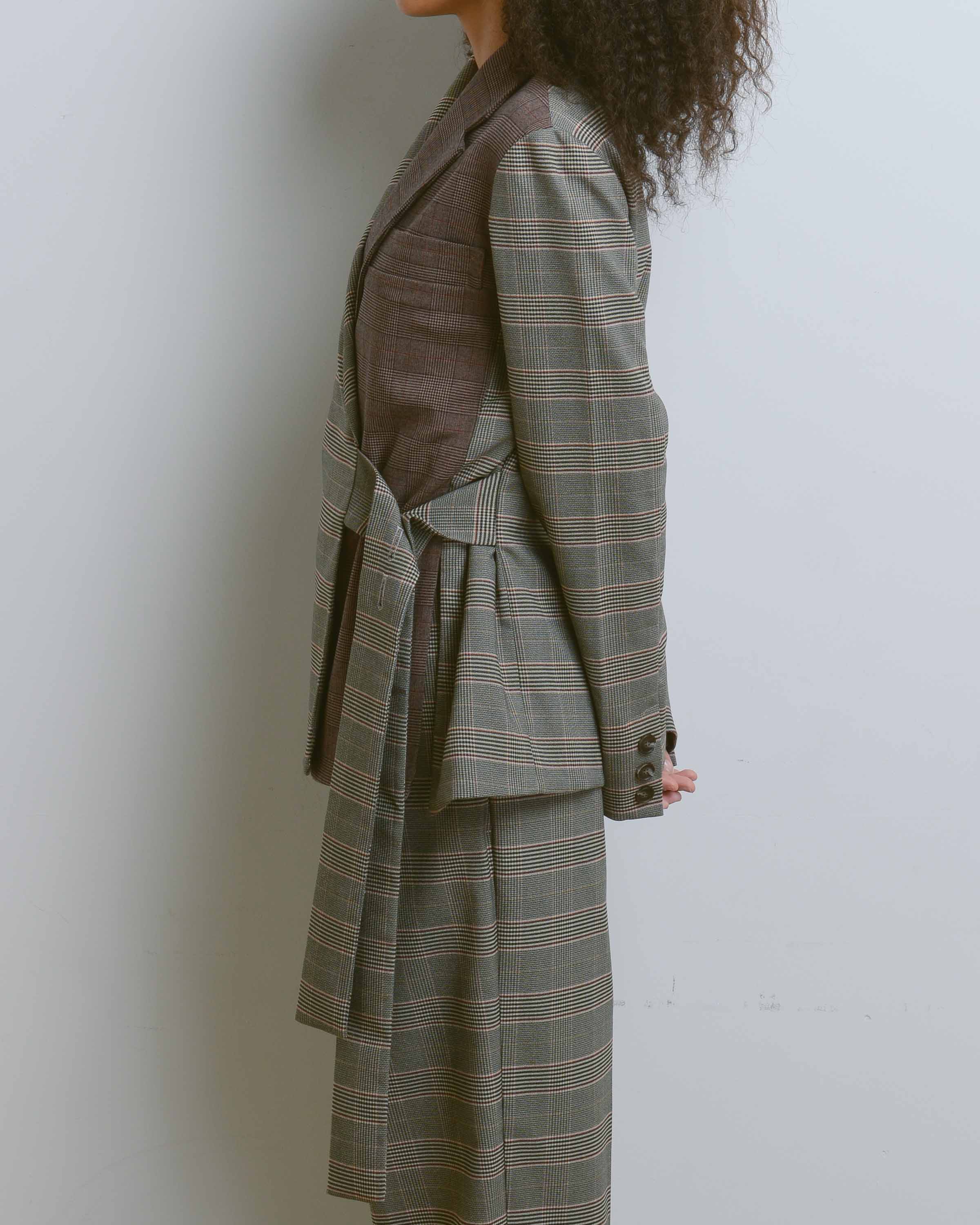 Brown Plaid Color Block Oversized Jacket