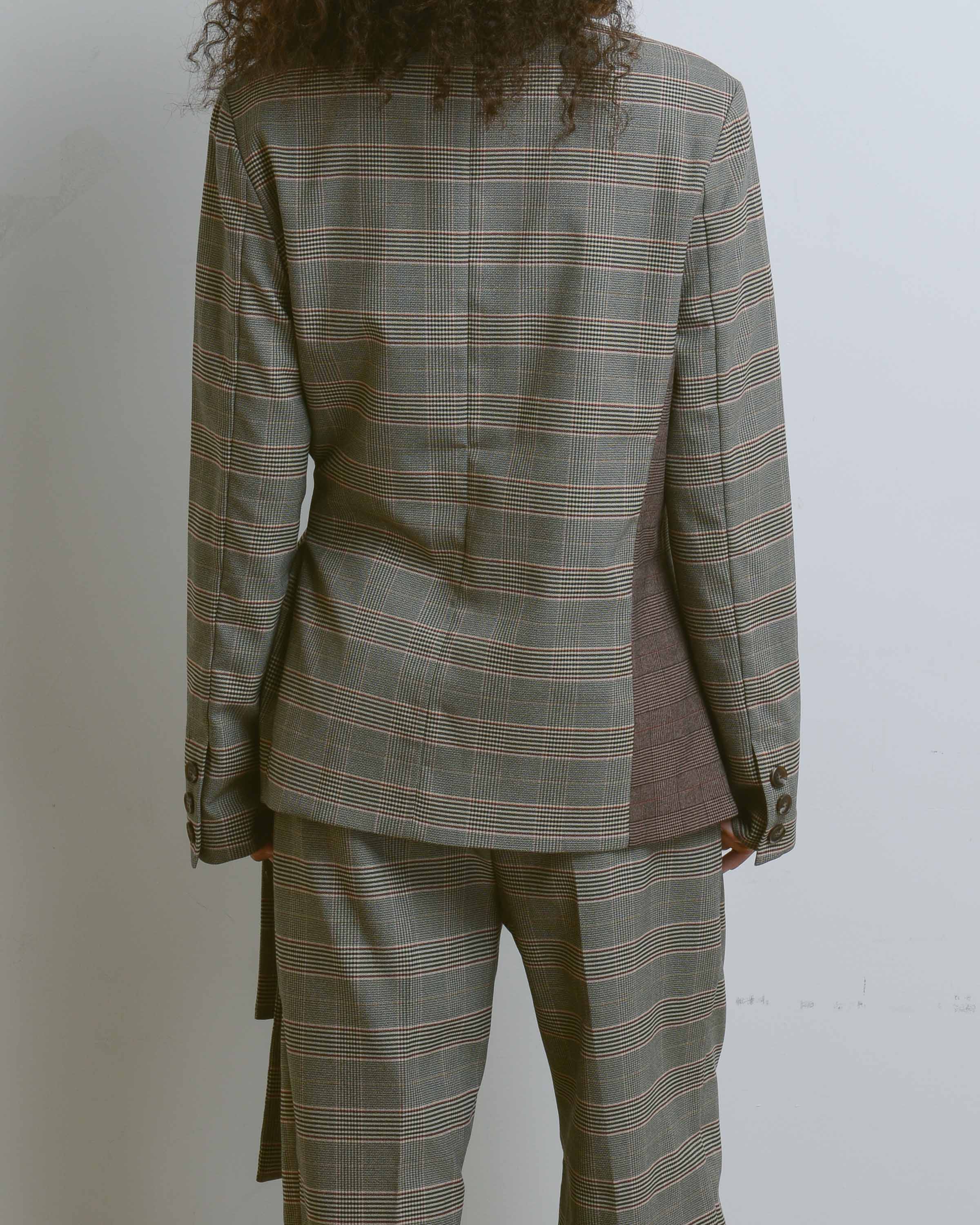 Brown Plaid Color Block Oversized Jacket