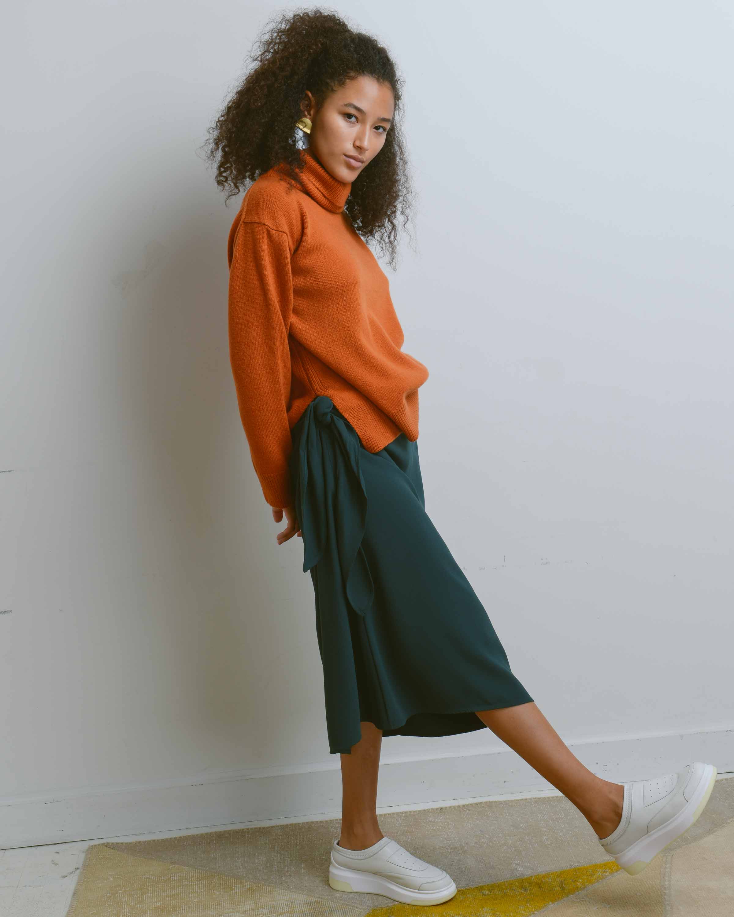 Orange Turtle Neck Knit Top