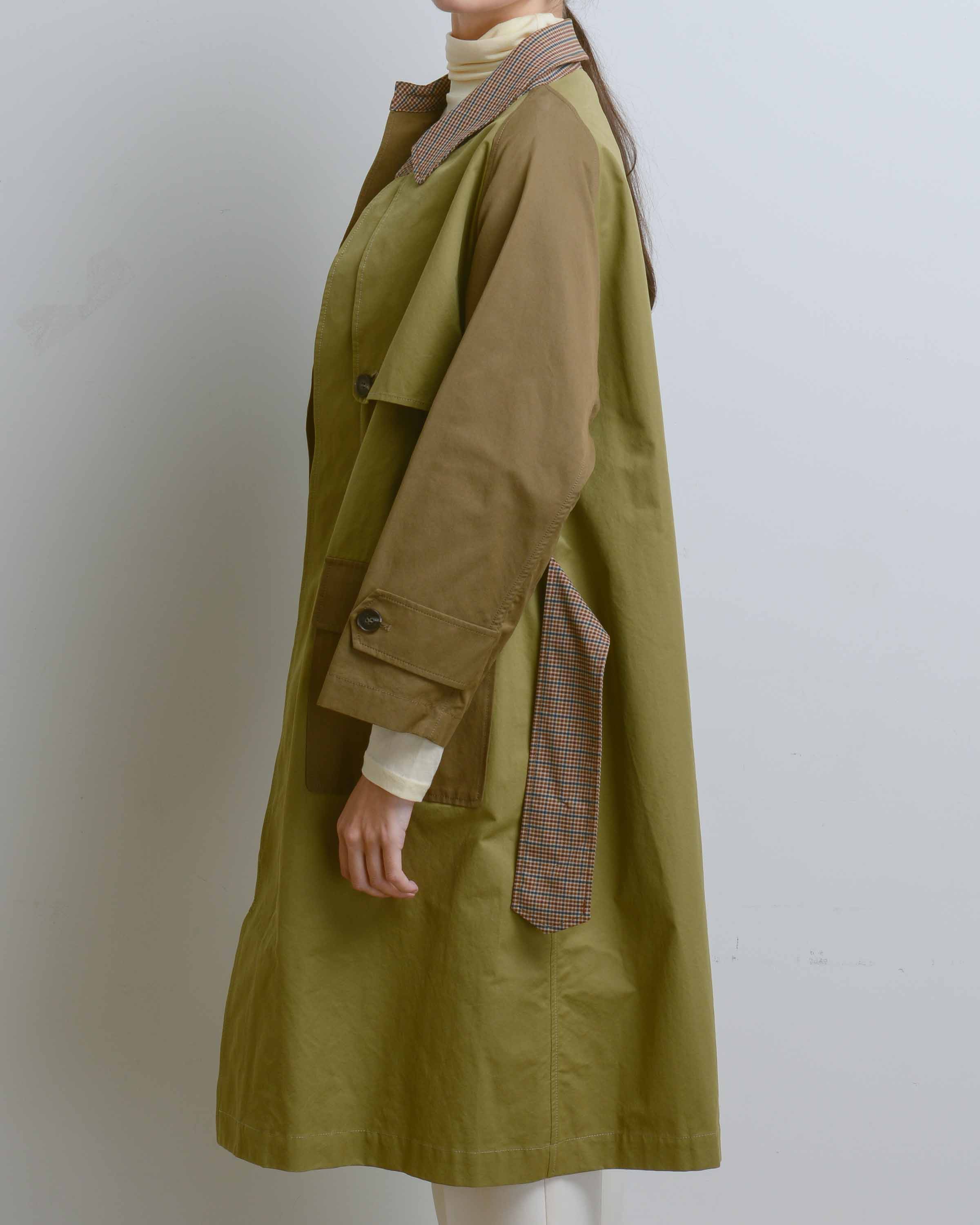 Olive Color Block Single Breasted Trench
