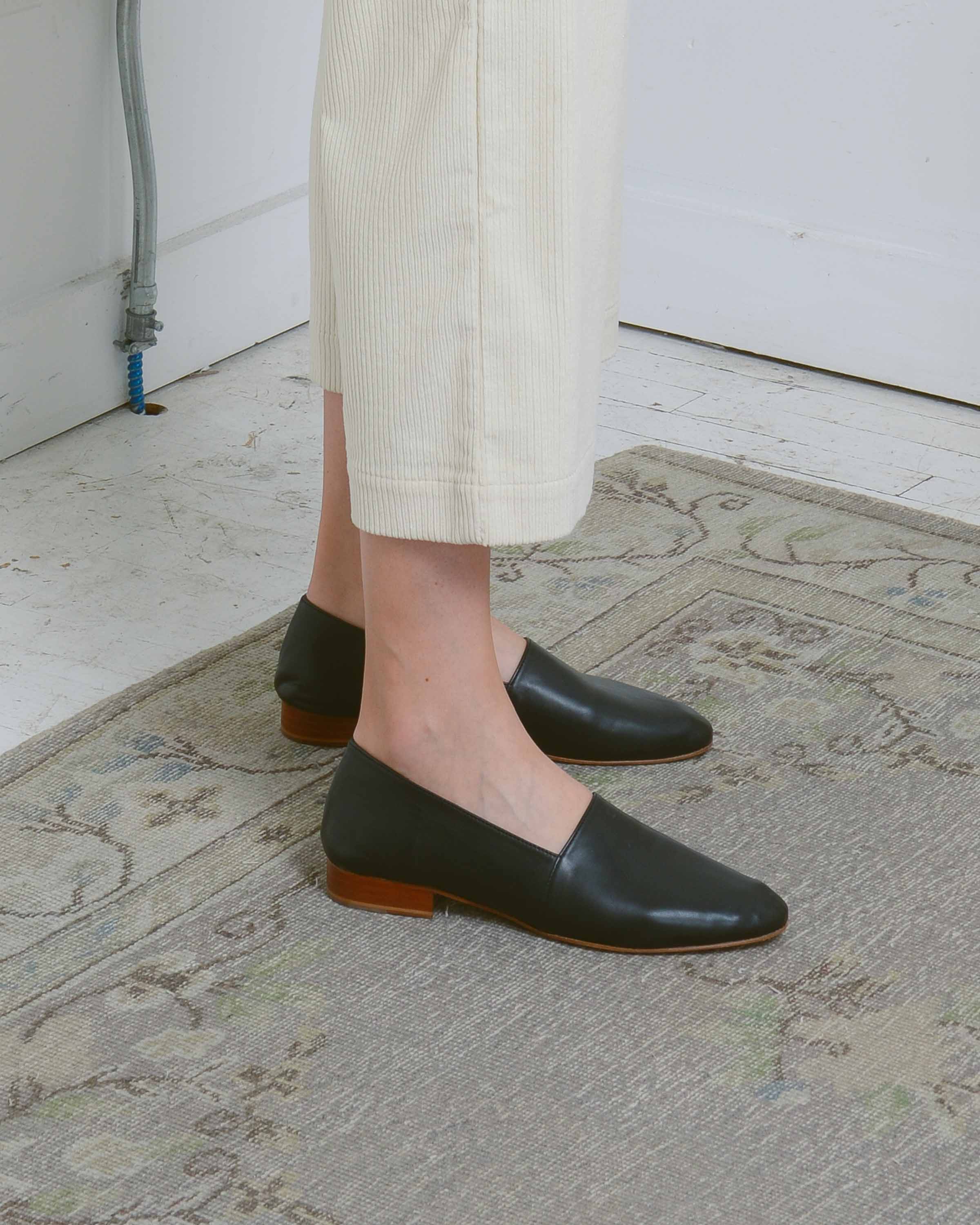 Black Leather Slippers