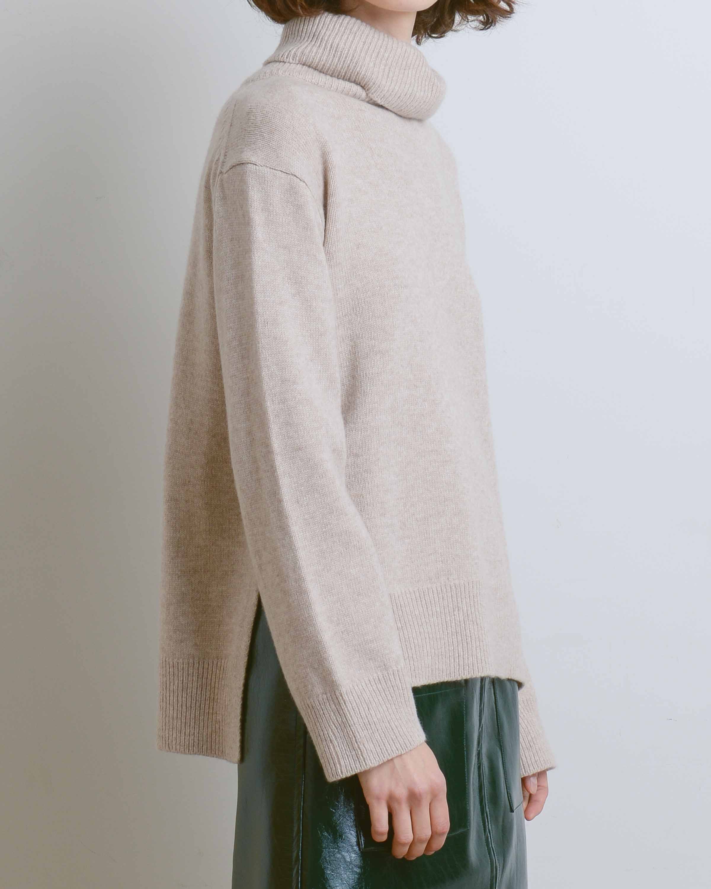 Oatmeal Turtle Neck Knit Top