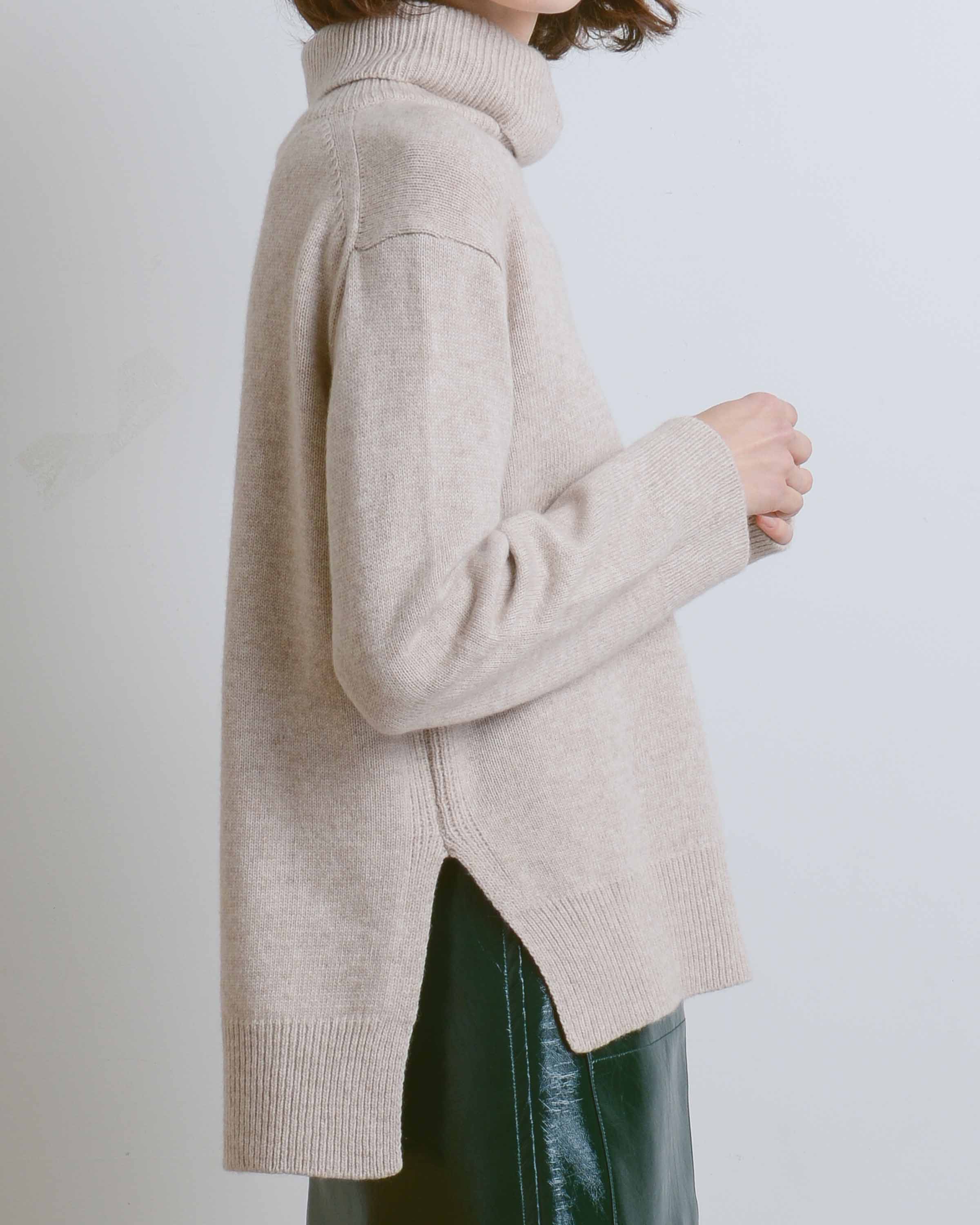 Oatmeal Turtle Neck Knit Top