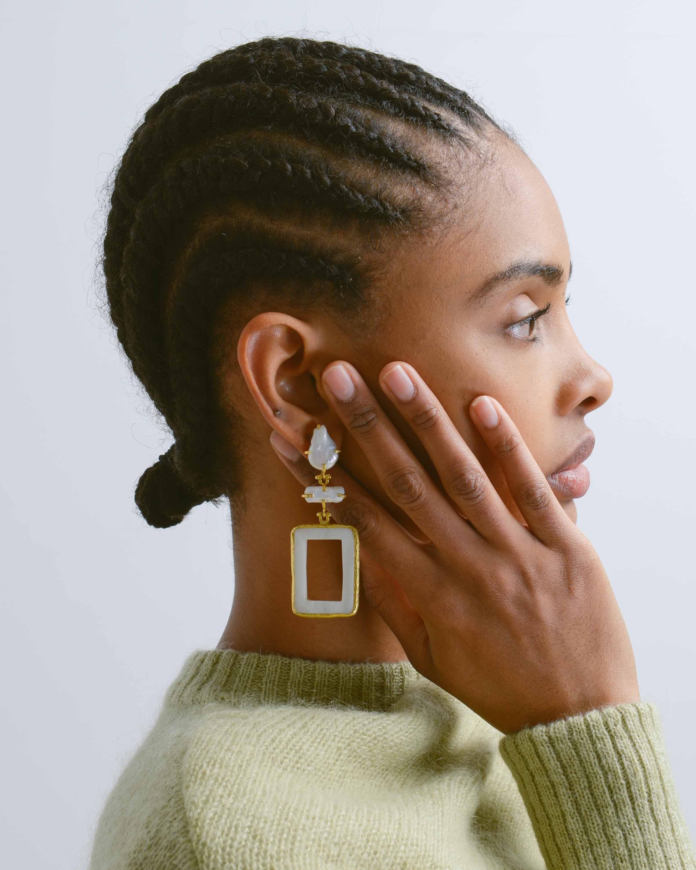 Pearl Gold Rectangle Statement Earrings