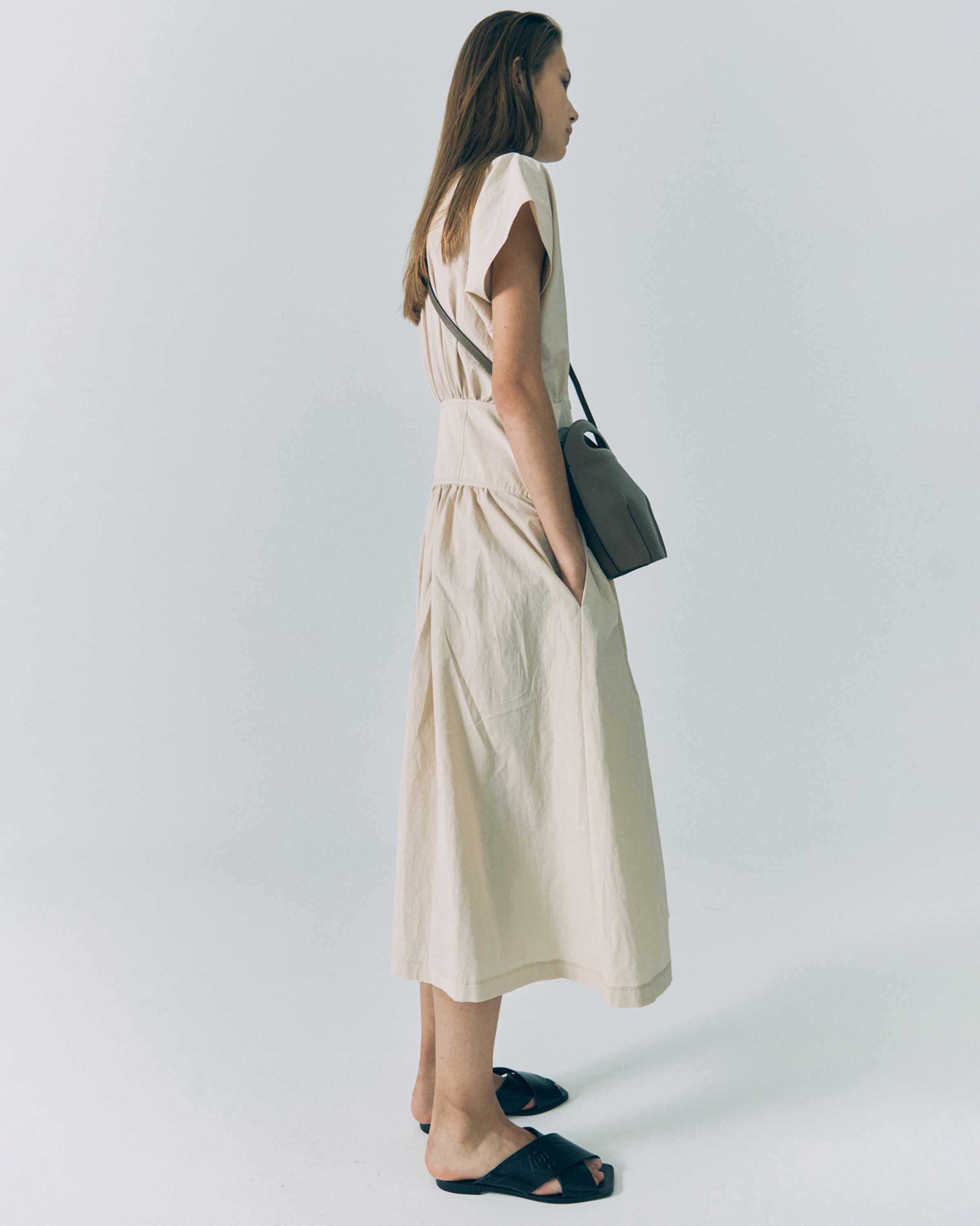 Light Beige Waist Shirring Dress