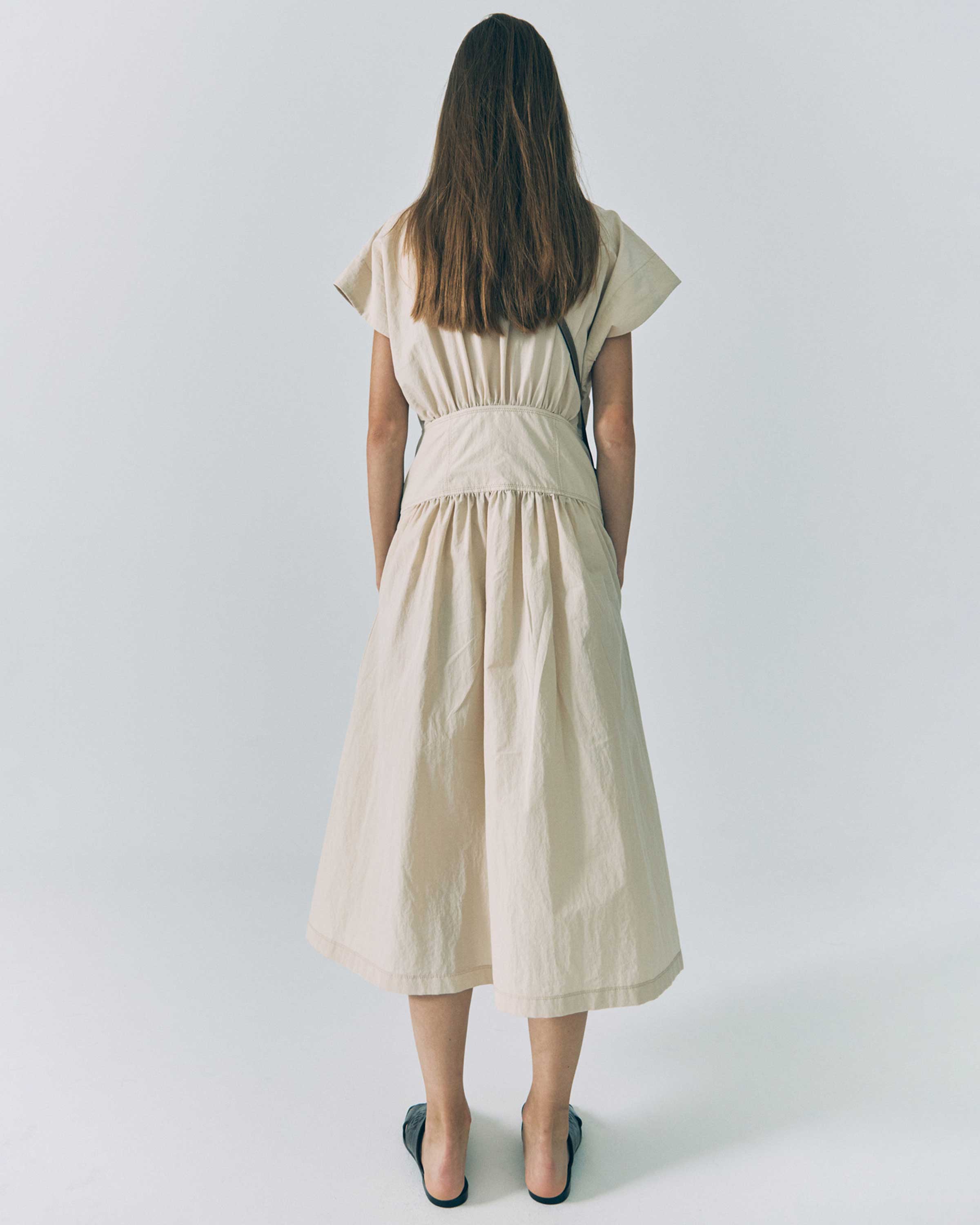 Light Beige Waist Shirring Dress