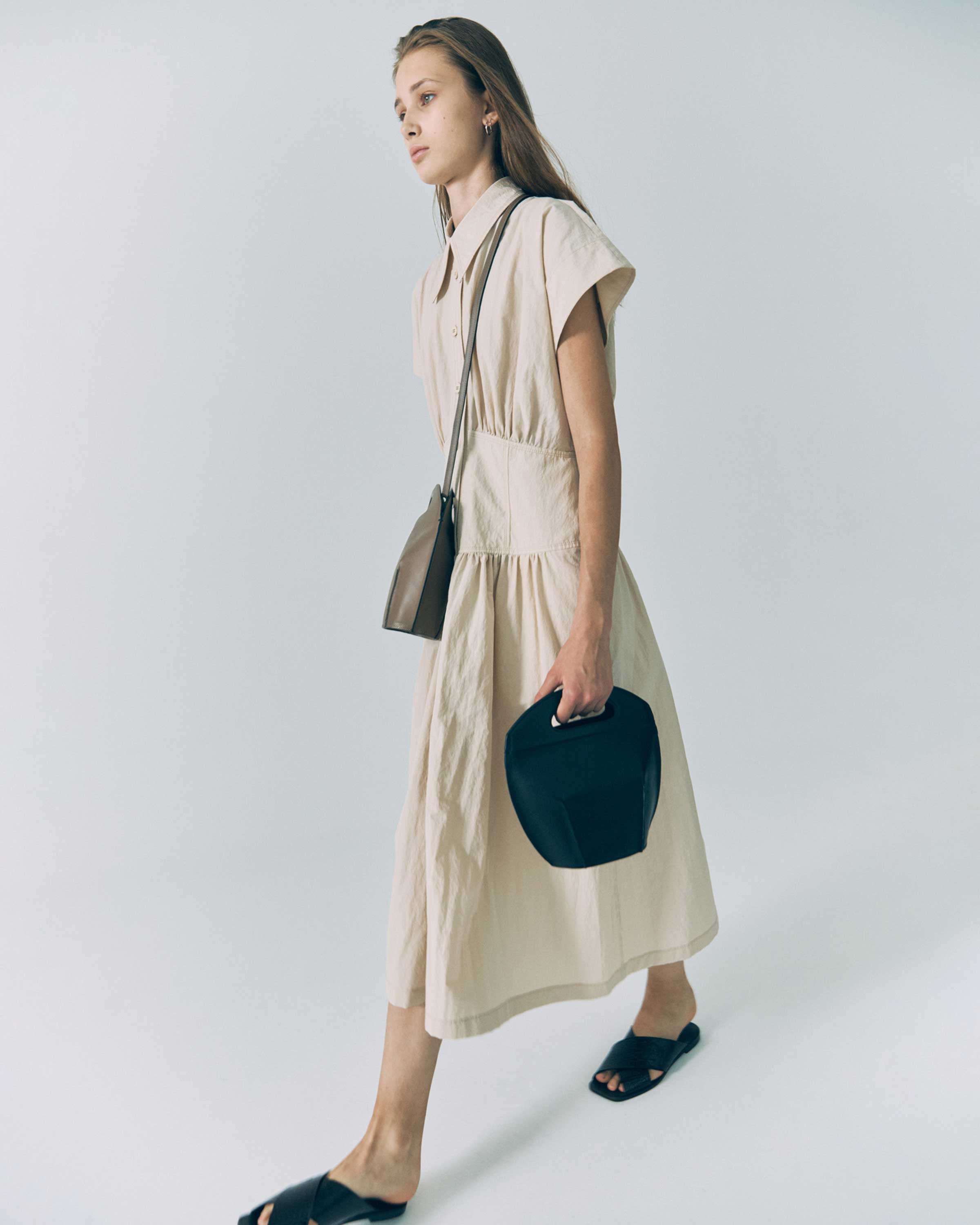 Light Beige Waist Shirring Dress